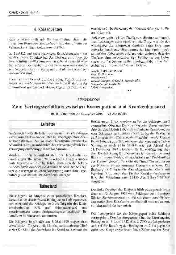 Vorschauseite 1: Zum Vertragsverhältnis zwischen Kassenpatient und Krankenhausarzt