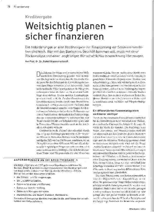 Vorschauseite 1: Kreditvergabe Weitsichtig planen -sicher finanzieren