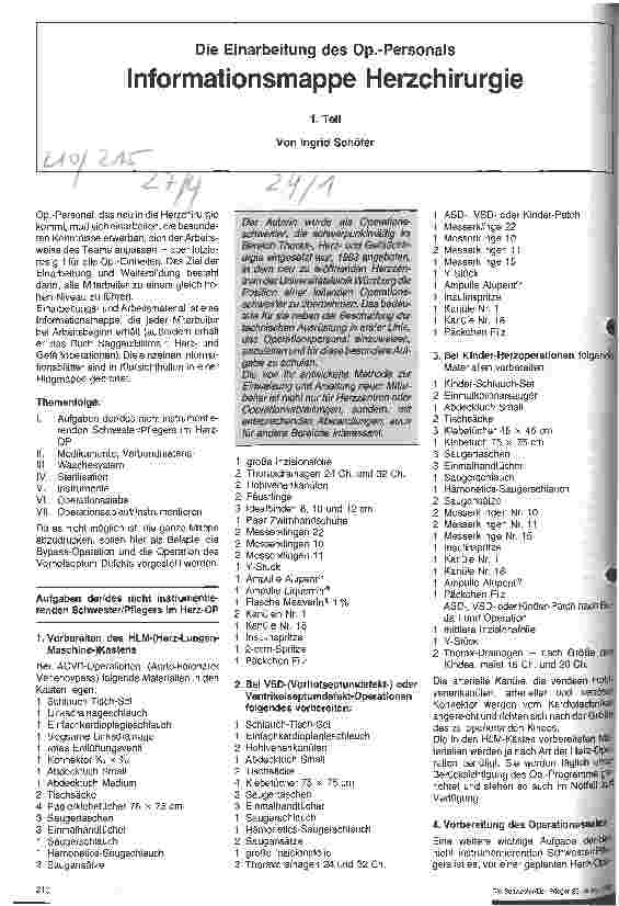 Vorschauseite 1: Informationsmappe Herzchirurgie Die Einarbeitung des Op. -Personals (1. Teil)