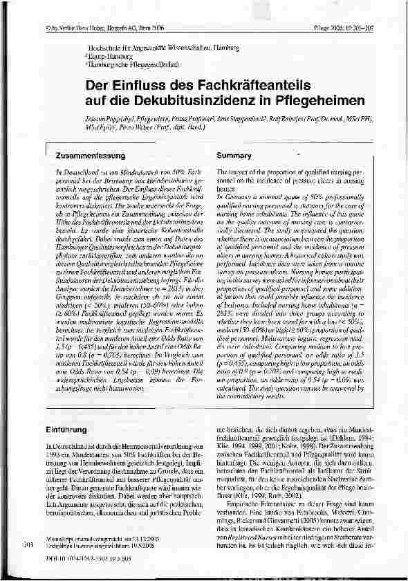 Vorschauseite 1: Der Einfluss des Fachkräfteanteils auf die Dekubitusinzidenz in Pflegeheimen