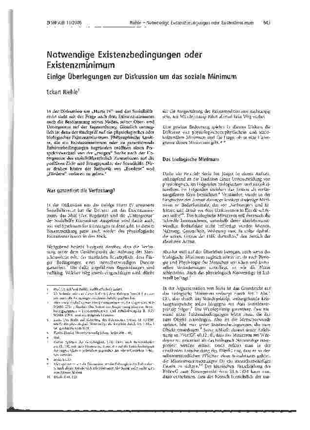 Vorschauseite 1: Notwendige Existenzbedingungen oder Existenzminimum