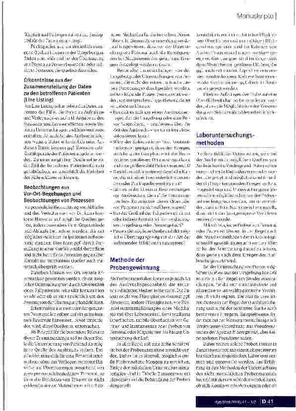 Vorschauseite 4: Hygienisch-mikrobiologische Untersuchungen zur Identifikation von Quellen bei der Analyse von nosokomialen Ausbrüchen