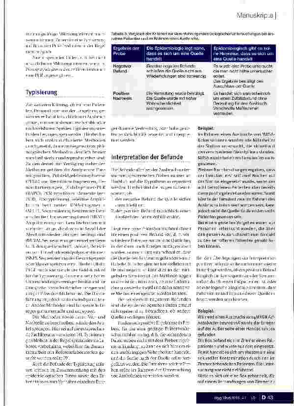 Vorschauseite 6: Hygienisch-mikrobiologische Untersuchungen zur Identifikation von Quellen bei der Analyse von nosokomialen Ausbrüchen