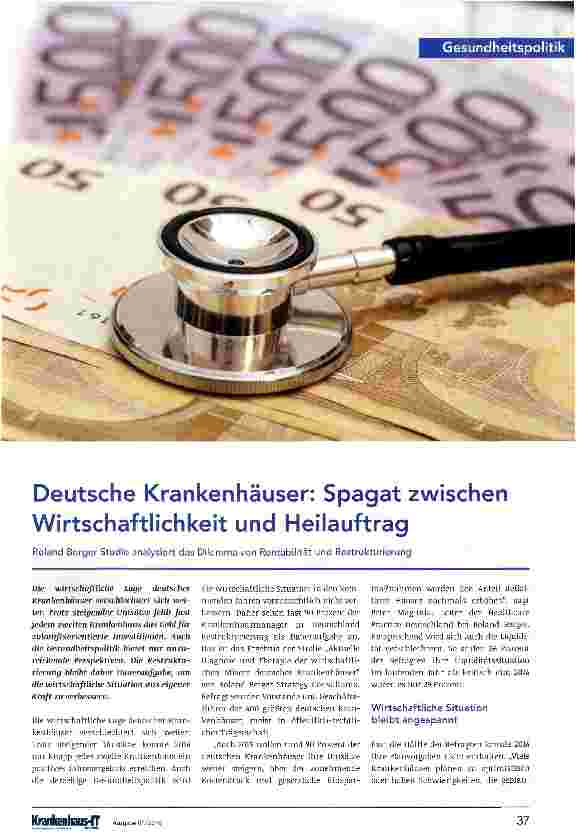 Vorschauseite 1: Deutsche Krankenhäuser: Spagat zwischen Wirtschaftlichkeit und Heilauftrag