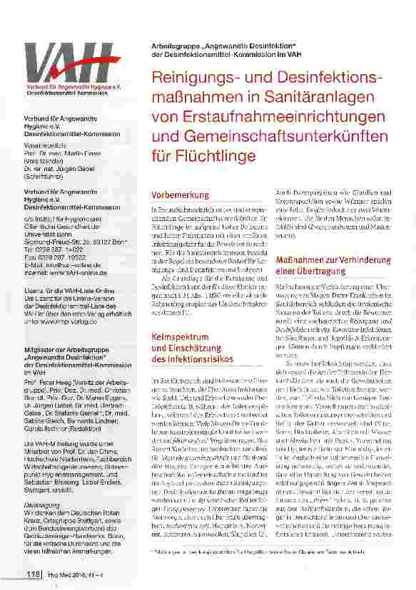 Vorschauseite 1: Reinigungsund Desinfektions-maßnahnnen in Sanitäranlagen von Erstaufnahmeeinrichtungen und Gemeinschaftsunterkünften für Flüchtlinge
