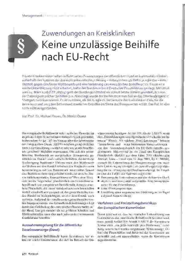 Vorschauseite 1: Keine unzulässige Beihilfe nach EU-Recht