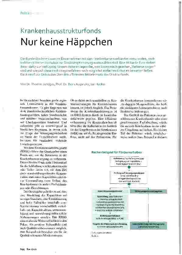 Vorschauseite 1: Krankenhausstrukturfonds Nur keine Häppchen