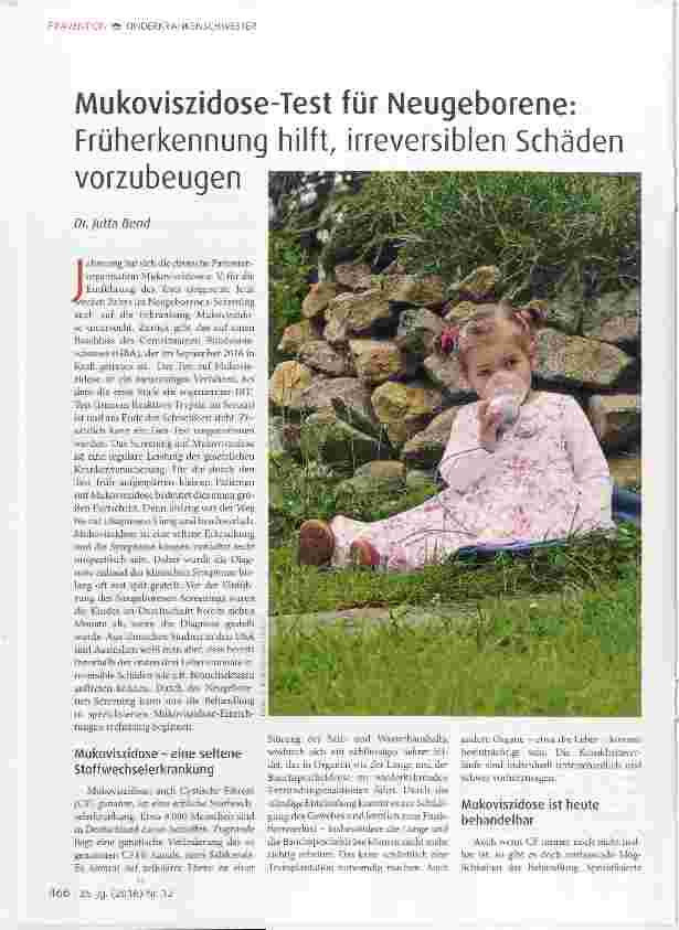 Vorschauseite 1: Mukoviszidose-Test für Neugeborene:Früherkennung hilft, irreversiblen Schäden vorzubeugen