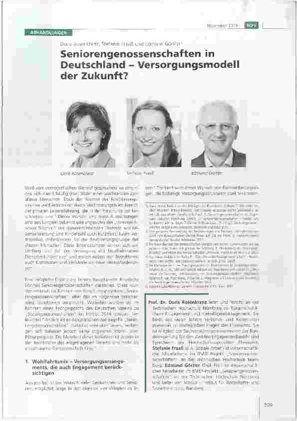 Vorschauseite 1: Seniorengenossenschaften in Deutschland Versorgungsmodell der Zukunft?