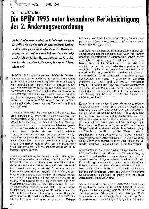 Vorschauseite 1: Die BPflV 1995 unter besonderer Berücksichtigung der 2. Änderungsverordnung