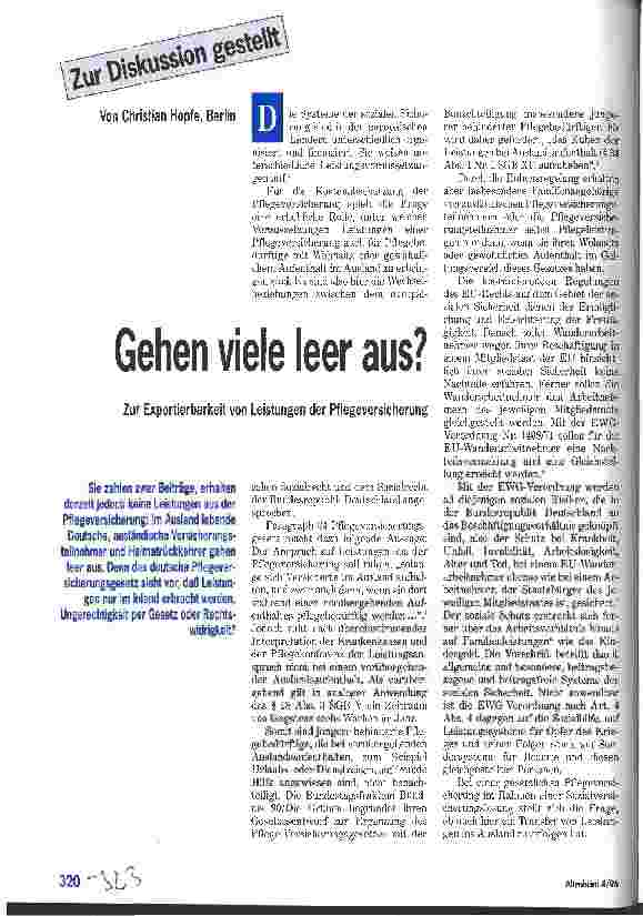 Vorschauseite 1: Gehen viele leer aus? Zur Exportierbarkeit von Leistungen der Pflegeversicherung