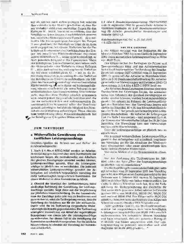 Vorschauseite 1: Widerrufliche Gewährung eines tariflichen Leistungszuschlags