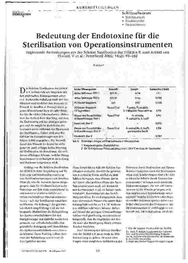 Vorschauseite 1: Bedeutung der Endotoxine für die Sterilisation von Operationsinstrumenten