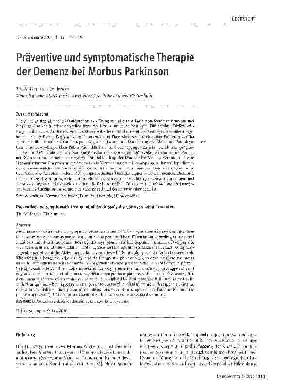 Vorschauseite 1: Präventive und symptomatische Therapie der Demenz bei Morbus Parkinson