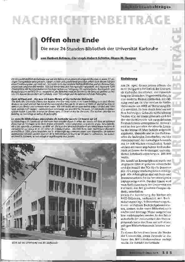 Vorschauseite 1: Offen ohne EndeDie neue 24-Stunden-Bibliothek der Universität Karlsruhe
