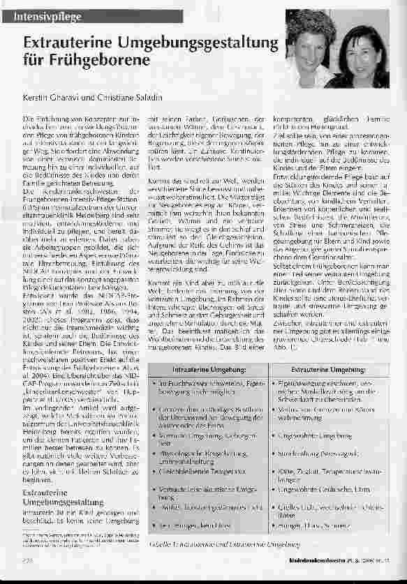 Vorschauseite 1: Extrauterine Umgebungsgestaltung für Frühgeborene