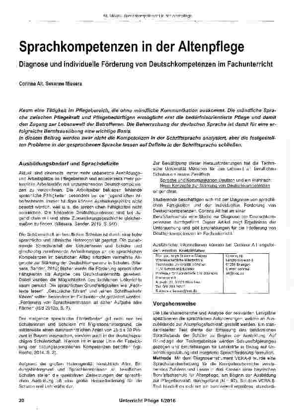 Vorschauseite 1: Sprachkompetenzen in der Altenpflege