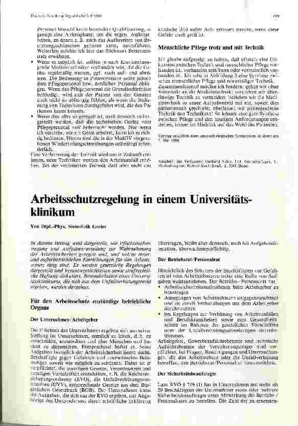 Vorschauseite 1: Arbeitsschutzregelung in einem Universitätsklinikum