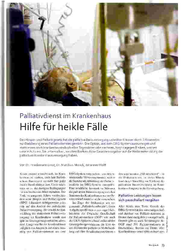 Vorschauseite 1: Palliativdienst im Krankenhaus Hilfe für heikle Fälle