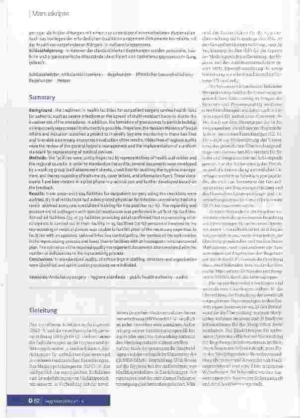 Vorschauseite 2: Standardisierte und fach-übergreifende Begehungen von Einrichtungen für ambulantes Operieren in Hessen, 2012-2013