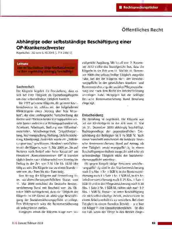 Vorschauseite 1: Abhängige oder selbstständige Beschäftigung einer OP-Krankenschwester