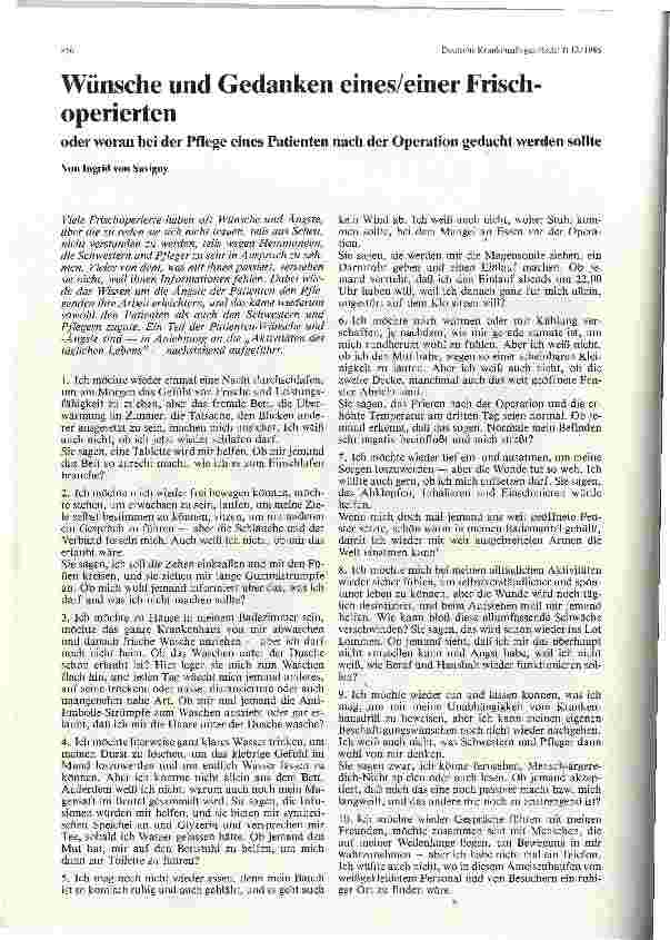 Vorschauseite 1: Wünsche und Gedanken eines/einer Frischoperierten