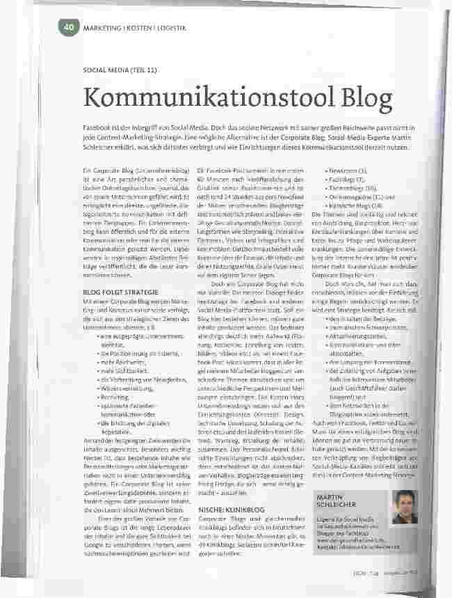 Vorschauseite 1: SOCIAL MEDIA (TEIL 11) Kommunikationstool Blog