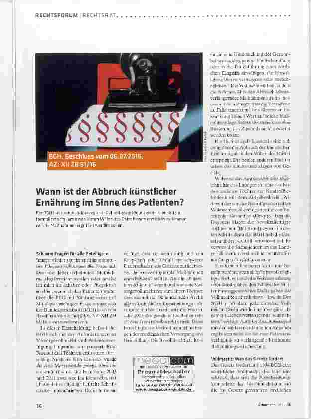 Vorschauseite 1: Wann ist der Abbruch künstlicher Ernährung im Sinne des Patienten?