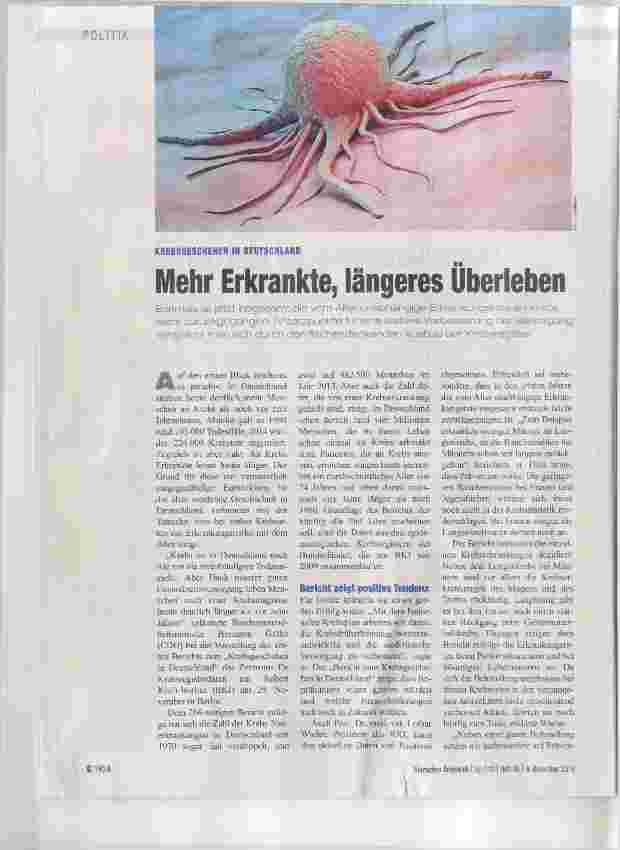 Vorschauseite 1: Mehr Erkrankte, längeres Überleben
