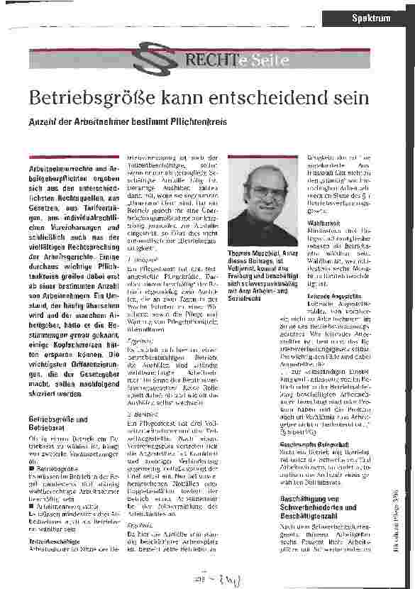 Vorschauseite 1: Betriebsgröße kann entscheidend sein Anzahl der Arbeitnehmer bestimmt Pflichtenkreis