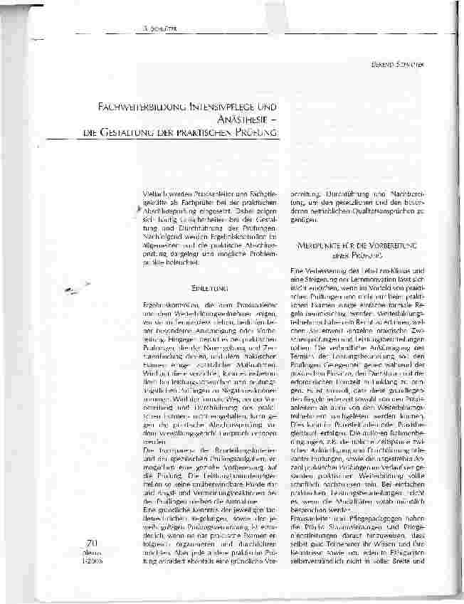 Vorschauseite 1: FACHWEITERBILDUNG INTENSIVPFLEGE UNDANÄSTHESIE -DIE GESTALTUNG DER PRAKTISCHEN PRÜFUNG
