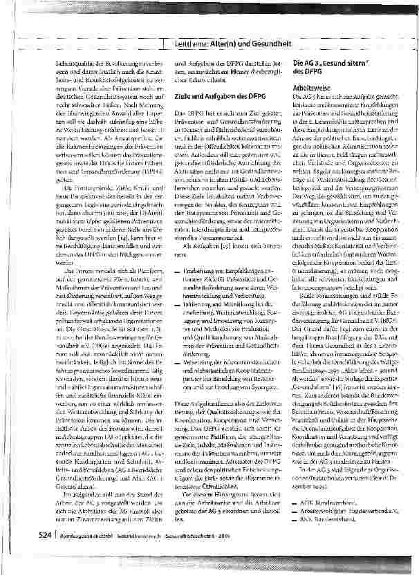 Vorschauseite 2: Wissen umsetzen - Aufgaben und Aktivitäten der Arbeitsgruppe 3 Gesund altern des Deutschen Forums Prävention und Gesundheitsförderung