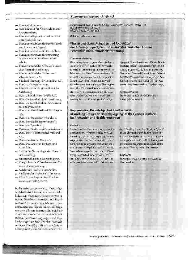 Vorschauseite 3: Wissen umsetzen - Aufgaben und Aktivitäten der Arbeitsgruppe 3 Gesund altern des Deutschen Forums Prävention und Gesundheitsförderung