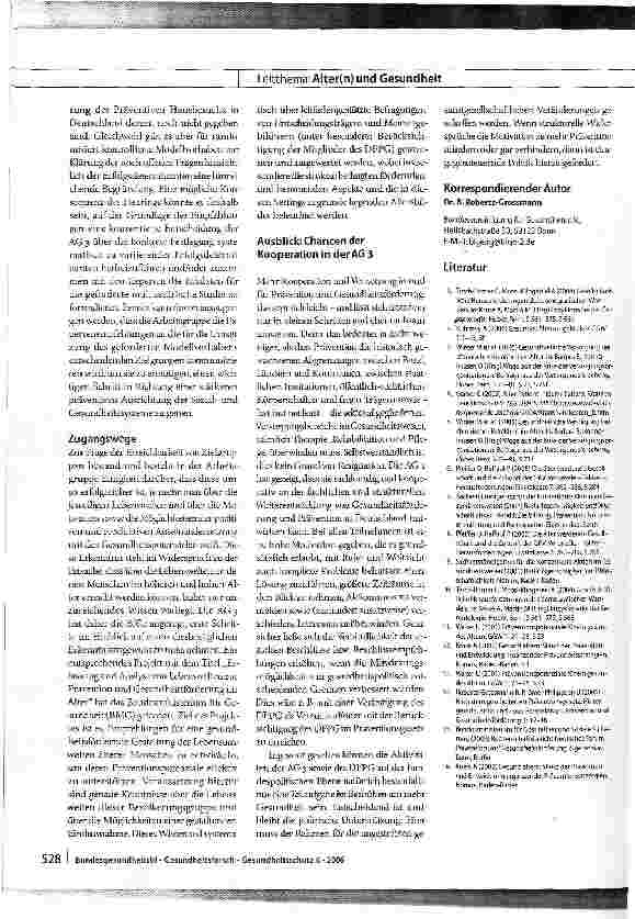Vorschauseite 6: Wissen umsetzen - Aufgaben und Aktivitäten der Arbeitsgruppe 3 Gesund altern des Deutschen Forums Prävention und Gesundheitsförderung