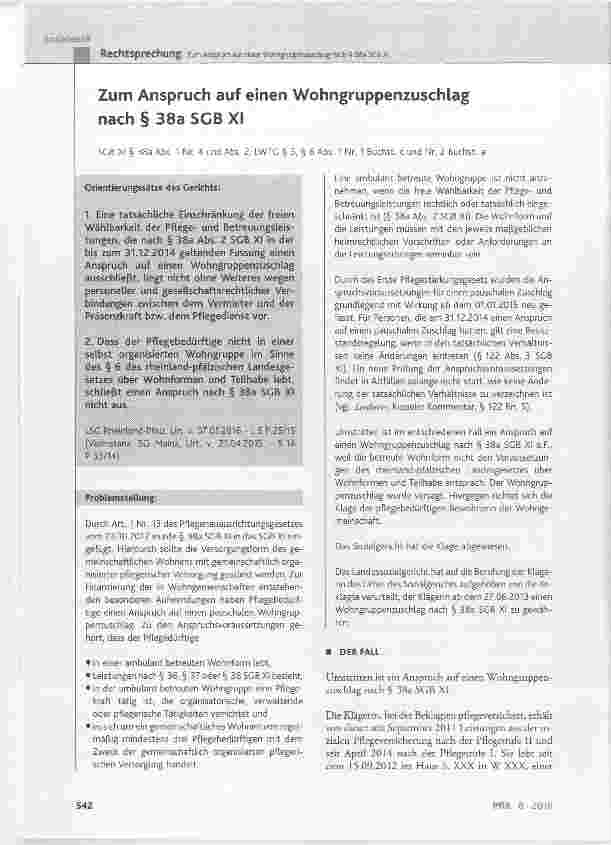 Vorschauseite 1: Zum Anspruch auf einen Wohngruppenzuschlag nach § 38a SGB XI