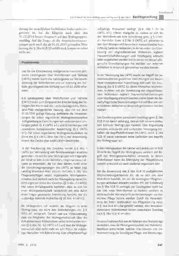 Vorschauseite 6: Zum Anspruch auf einen Wohngruppenzuschlag nach § 38a SGB XI