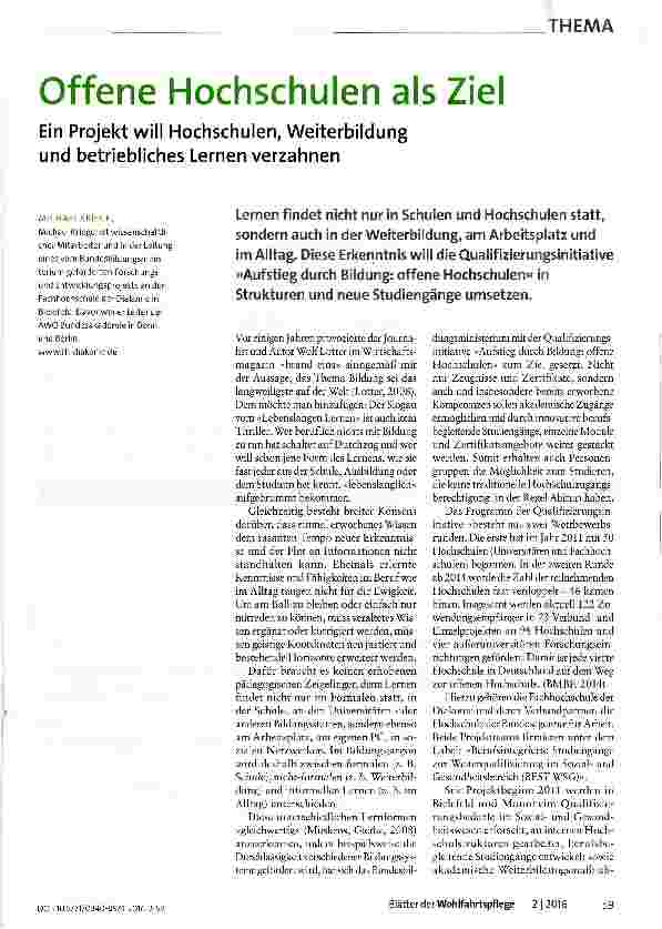Vorschauseite 1: Offene Hochschulen als Ziel