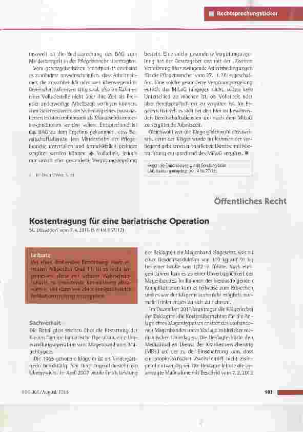 Vorschauseite 1: Kostentragung für eine bariatrische Operation