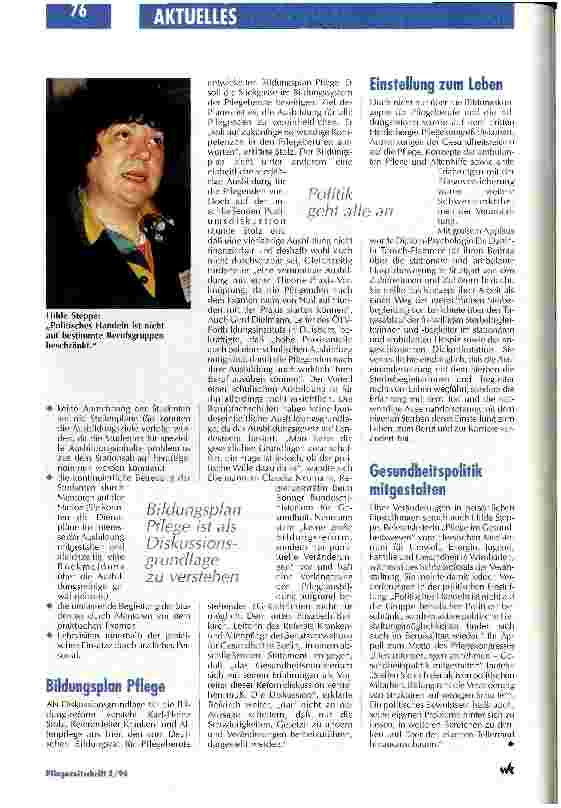 Vorschauseite 2: Werden Sie politisch aktiv! Heidelberger Pflegekongreß 1995