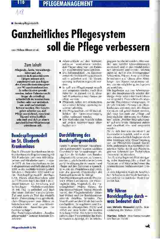 Vorschauseite 1: Ganzheitliches Pflegesystem soll die Pflege verbessern Bundespflegemodell
