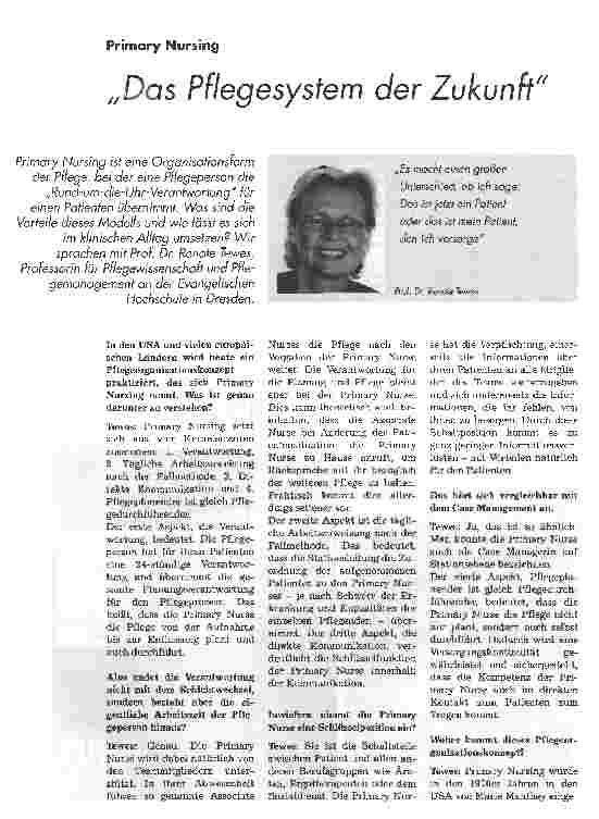 Vorschauseite 1: Primary NursingDas Pflegesystem der Zukunft