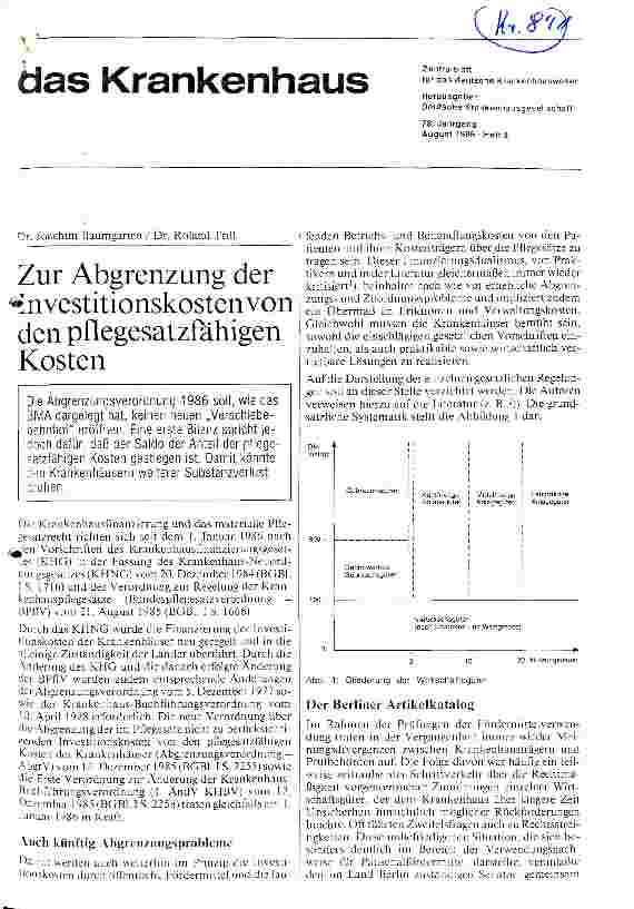 Vorschauseite 1: Zur Abgrenzung der Investionskosten von den pflegesatzfähigen Kosten