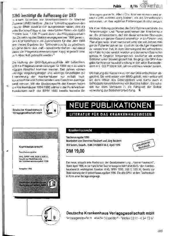 Vorschauseite 2: Nullrunden-Forderung der GKV für 1996 widerspricht Rechtslage