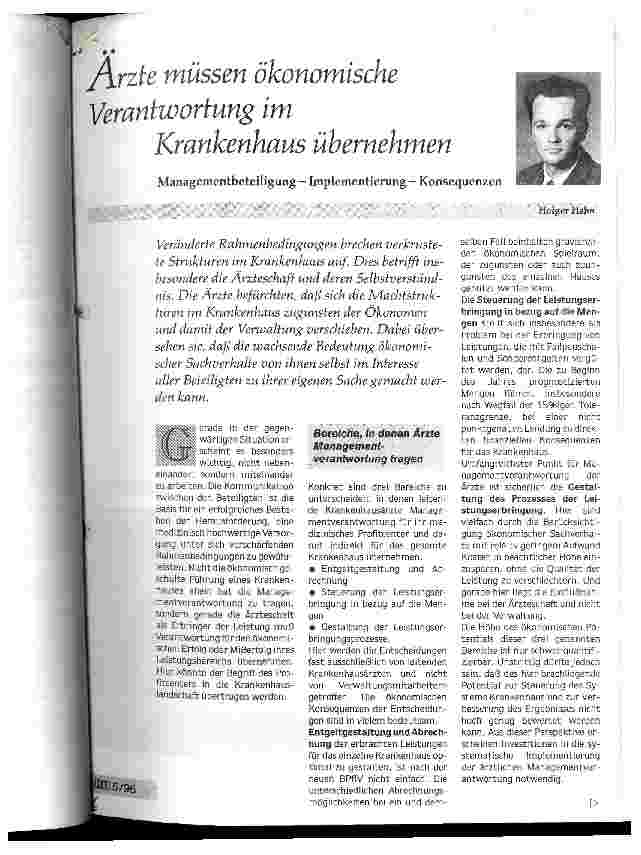 Vorschauseite 1: Ärzte müssen ökonomische Verantwortung im Krankenhaus übernehmen Managementbeteiligung - Implementierung - Konsequenzen