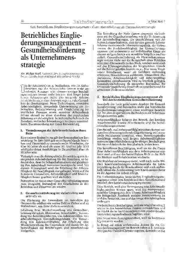 Vorschauseite 1: Betriebliches Eingliederungsmanagement -Gesundheitsförderung als Unternehmensstrategie-
