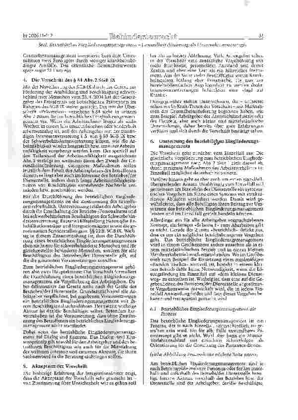 Vorschauseite 2: Betriebliches Eingliederungsmanagement -Gesundheitsförderung als Unternehmensstrategie-
