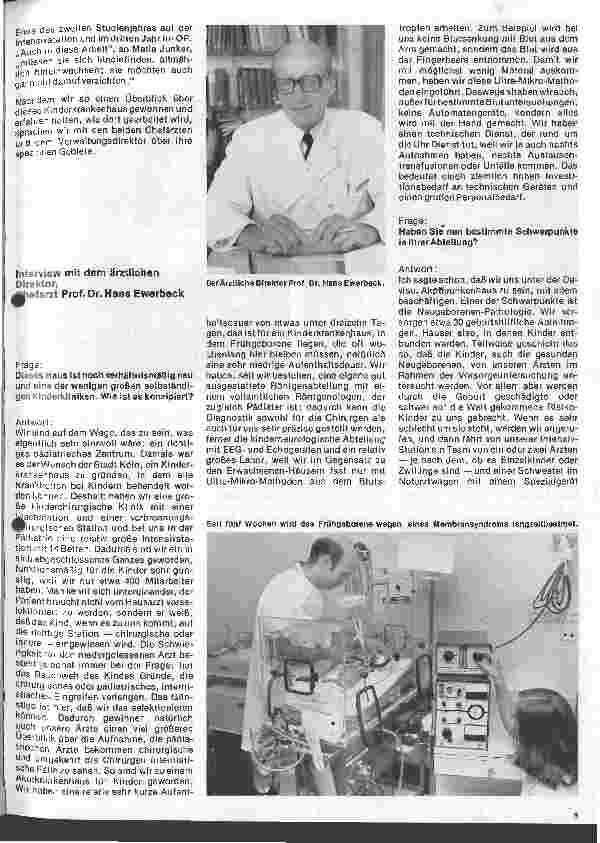 Vorschauseite 1: Das Städtische Kinderkrankenhaus Köln-Riehl Interview mit Prof.Dr. Ewerbeck // Ärztlicher Direktor
