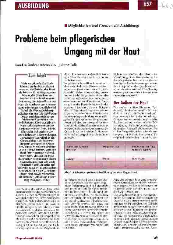 Vorschauseite 1: Probleme beim pflegerischen Umgang mit der Haut Möglichkeiten und Grenzen von Ausbildung
