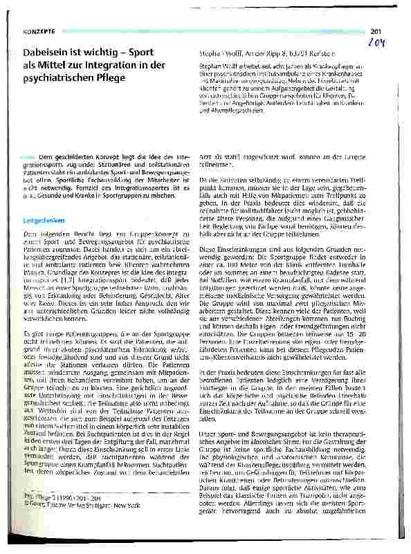 Vorschauseite 1: Dabeisein ist wichtig - Sport als Mittel zur Integration in der psychiatrischen Pflege