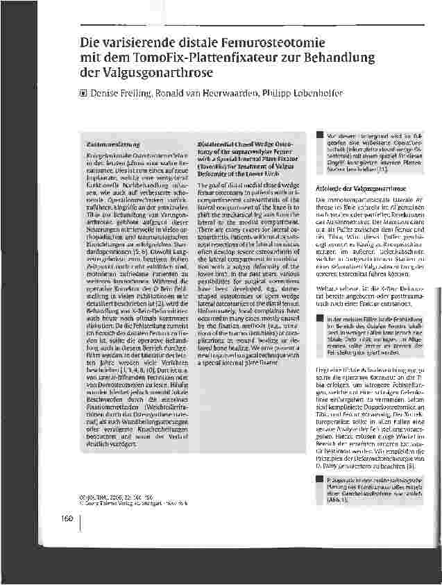 Vorschauseite 1: Die varisierende distale Femurosteotomiemit dem TomoFix-PIattenfixateur zur Behandlungder Valgusgonarthrose